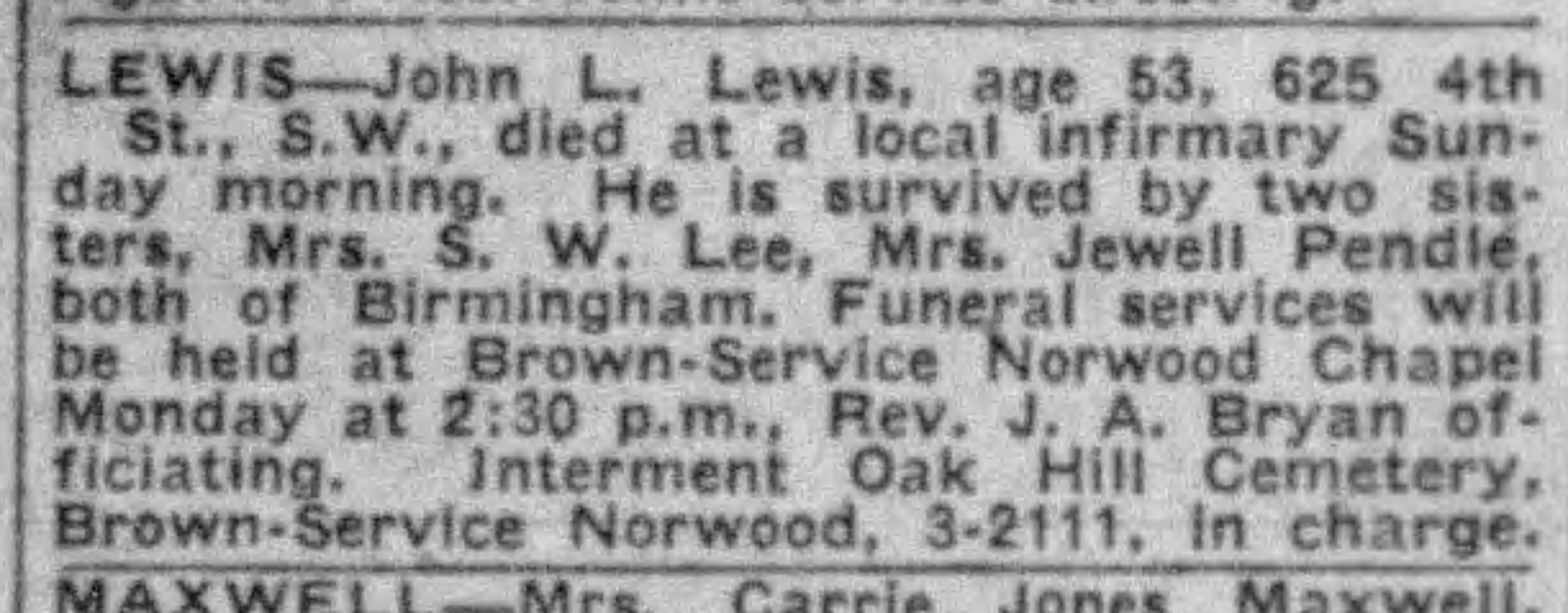 John L. Lewis obituary